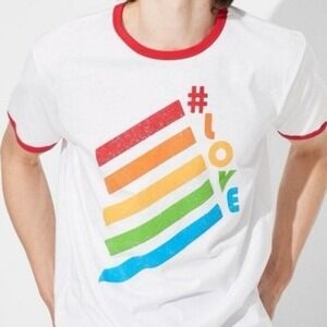 Target Pride #Love Ringer T-Shirt Unisex Large White Rainbow Graphic Tee NEW